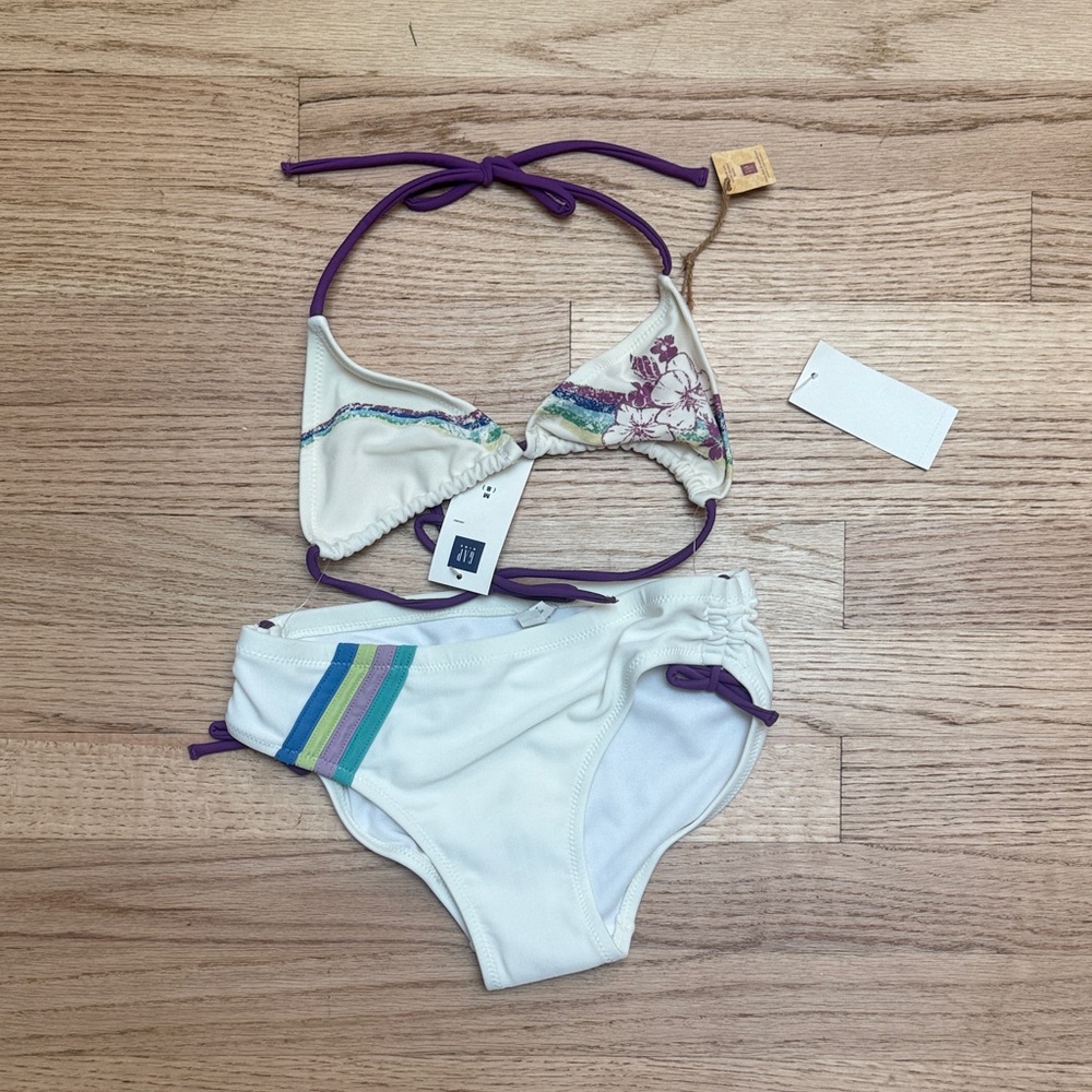 GAP Girls White Bikini with Purple Straps and Colorful Accents